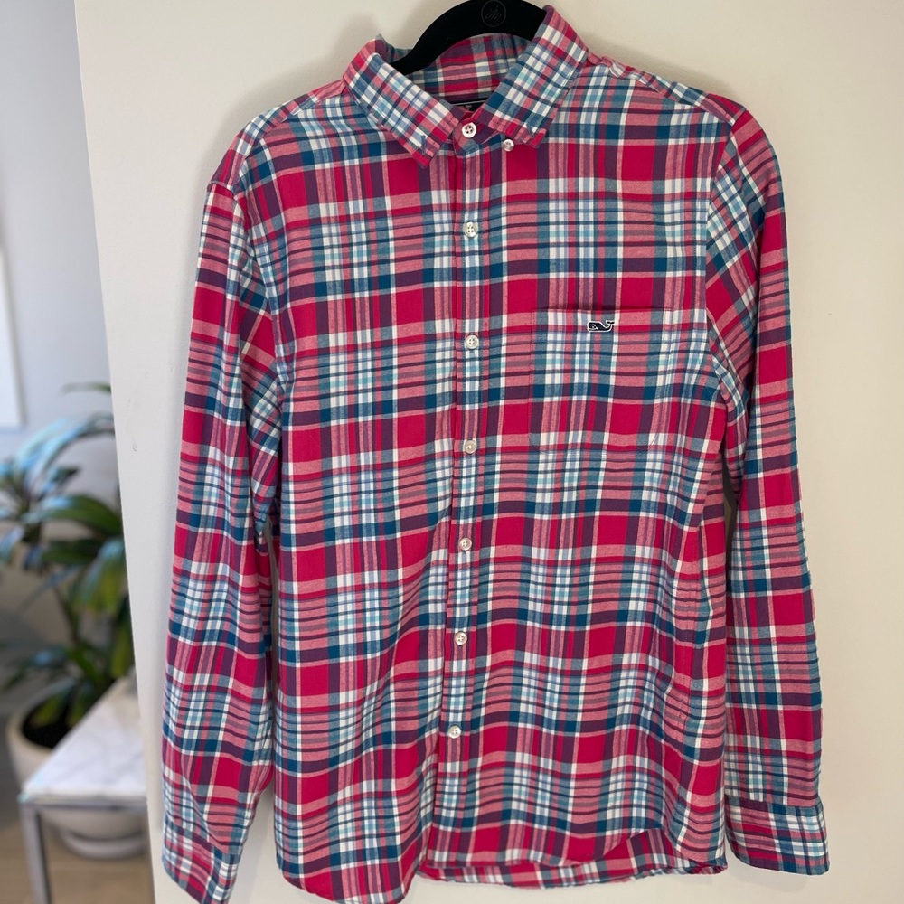 Vineyard Vines Mens Size Small Slim Fit Tucker Pink Blue Plaid Shirt